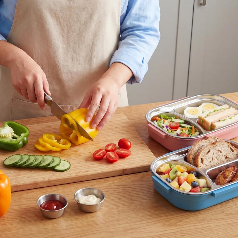 FoldTier 3 Pack Stainless Steel Lunch Boxes Includes 3 Lidded