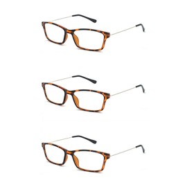 EYE ZOOM 3 Pack Lightweight Thin Frame Reading Glasses with Stainless Steel Temples for Men and Women, Tortoise, +2.50