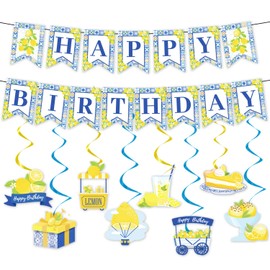 Refavor Lemon Birthday Party Decorations - 10PCS Capri Lemon Happy Birthday Banners Hanging Swirls Decorations Lemon Party Decorations Amalfi Coast Party Decorations Lemon Birthday Party Supplies