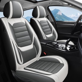 Uoheiikl Car Seat Covers for Infiniti QX70 2014 2015 2016 2017,5-Seat Nappa Leather Car Seat Cover Full Set,Waterproof Seat Protector,Anti-Slip Automotive Seat Covers,Car Interior Cover(Gray&White)