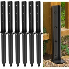 Thicker Fence Post Repair Anchor Kit, One-Piece Heavy Duty Steel Fence Post Stakes, Repair Tilted Broken 4x4/6x6 Wood Posts(6Pack/Black)
