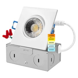 Luxrite 3 Inch Square Gimbal Recessed LED Lights with Junction Box, 8W, 5 CCT Color Selectable 2700K-5000K, Adjustable Swivel Eyeball Spotlight Downlight, 600LM, Dimmable, Damp Rated, ETL Listed