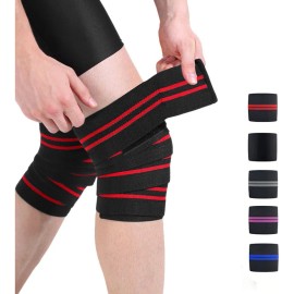 1 Par Vendas Para Rodilla Knee Wraps Elastica Rodilleras Gym Rojo