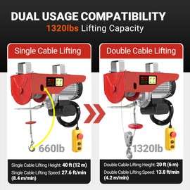 KOERZORE 1320 Lbs Electric Hoist Winch with 14 ft Wired Control - 110V Electric Winch with 40ft Lift Height for Garage, Warehouse, ATV, Engine Hoisting, Furniture & Drywall Lifting