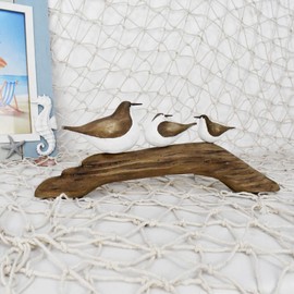 Veclotch Wood Seagull Figurine Beach Home Decor Statue, Rustic Vintage Sea Bird Sculpture Triple Seabird Statue Coastal Nautical Style Table Ornament Home Decor