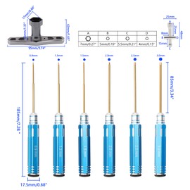 Rchobbytop 8pcs RC Hex Screw Driver Set & Cross Wrench & 17mm Nut Driver, 0.9mm 1.3mm 1.5mm 2.0mm 2.5mm 3.0mm Titanium Hexagon Screwdrivers Tool for RC Car Quadcopter Multi-Axis FPV Racing Drone, Blue