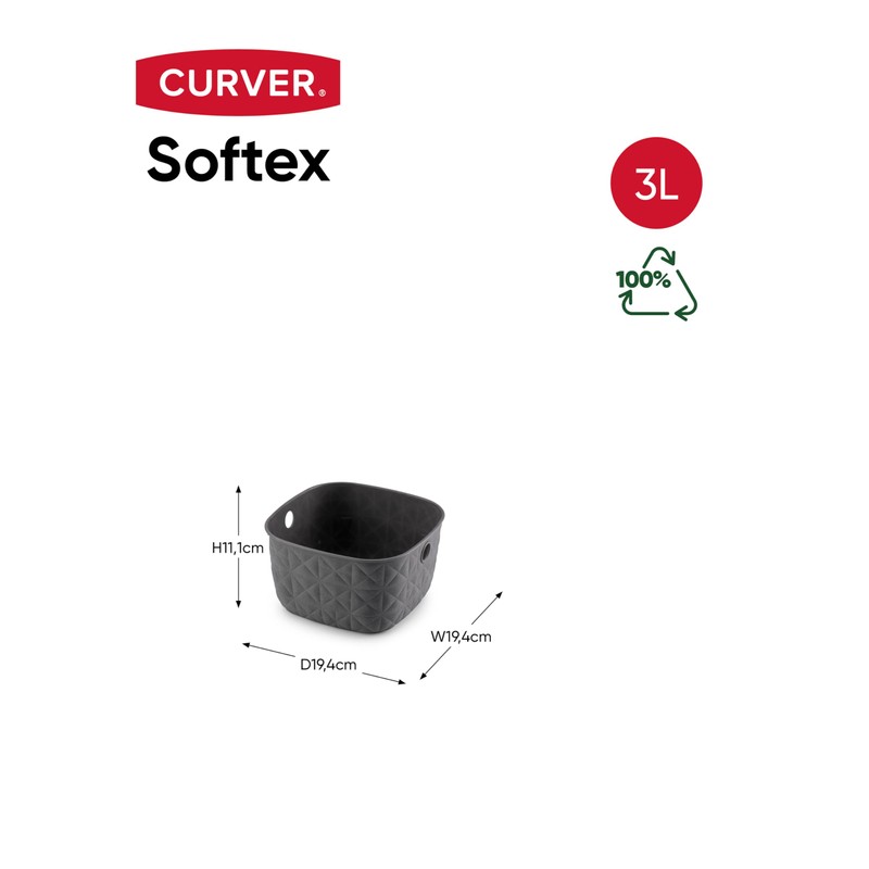 CURVER Softex 4x 3L Storage Baskets, 100 percent Recycled Material,