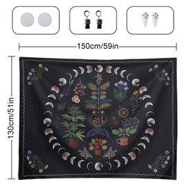 CZXCV Botanical Moon Phase Tapestry Wall Hanging, Floral Plants Bohemian Wall Tapestry for Bedroom Living Room Dorm Aesthetic, 130cm x 150cm Boho Mandala Design Nature Inspired Home Decor Art