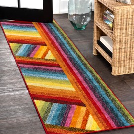 JONATHAN Y Retro Rainbow Stripe Multi Runner Rug 2x8, Contemporary, Casual, Coastal, Easy-Cleaning for Living Room, Bedroom, Kitchen, Pet Friendly, Non-Shedding (DZC102A-28)