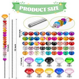 230 Pcs Beaded Garden Stakes, 12IN Fairy Wand Garden Stake Beads Kits with 200 Colorful Assortment Round Large Hole Beads with 10 Crystal Stopper Top,10 Threaded Rod and 10 Nuts for Outdoor Decoration