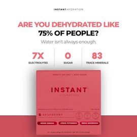 Instant Hydration Sobres de electrolitos en polvo - Mezcla de bebida electroltica de frambuesa - Sin azcar - Cetognica, vegana, sin gluten, sin OMG - 