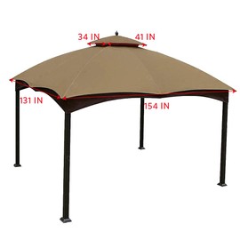 EasyLee 10x12 Gazebo Replacement Canopy, Double Teir Sunshade Polyester Soft Top Cover 10'x12' Gazebo #GF-12S004B-1(Khaki)