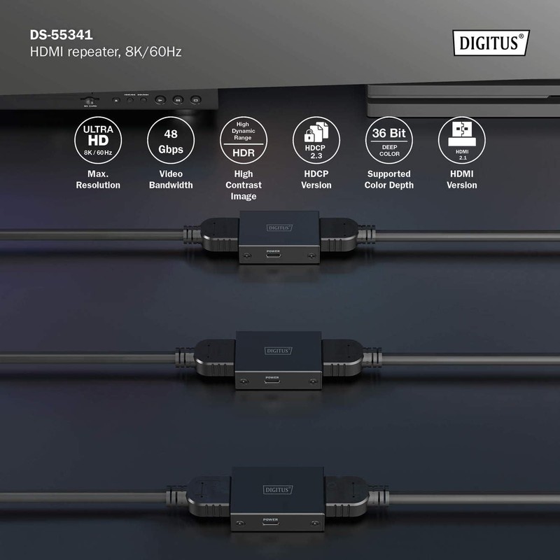 DIGITUS HDMI Repeater - UHD 8K/60Hz 10m - UHD 4K/60Hz