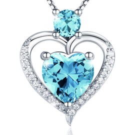 Aniu Love Heart Pendant Necklaces for Women/Girls, 925 Sterling Silver 5A Cubic Zirconia Birthstone Valentines Day Jewelry Gifts for Women Party/Anniversary Day/Birthday(with Gift Box) (Blue)
