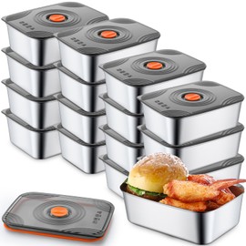 Layhit 16 Sets 34oz Stainless Steel Food Storage Containers with Lids Large Reusable Stackable Metal Container Outdoor Rectangle Fruit Lunch Box for Picnic Travel Dishwasher and Freezer Safe