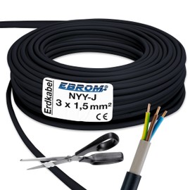 NYY-J High Power Cable 3 x 1.5 mm² Plastic Underground Cable 5 m / 5 m / 5 m Black