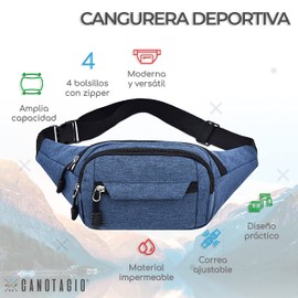 Canotagio Cangurera Deportiva de Viaje con Tela Impermeable de Amplia Capacidad. Para Hombre y Mujer. Excelente Riñonera de Viaje Ajustable. Fanny Pack/Running Belt/Travel Pouch. (Azul)