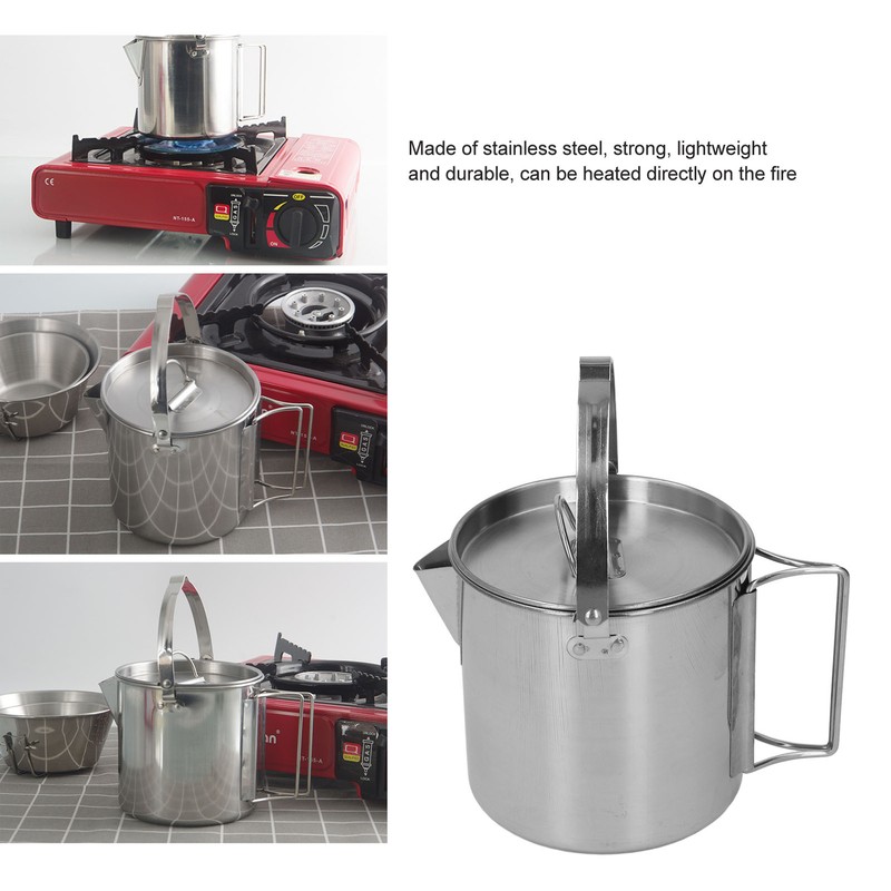 1.2L Stainless Steel Camping Kettle Portable Teapot Coffee Pot Outdoor