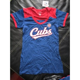 Majestic Chicago Cubs Women's Fitted Comfy Round Neck Shirt Blue Red XS Small Large Pick