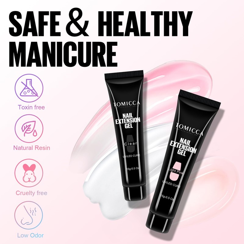 TOMICCA 2 Colours Extender Gel Clear & Light Pink Set,