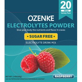 OZENKE Electrolytes Powder Packets, Hydration Packets, Electrolytes Powder No Sugar, Portable Electrolyte Drink Mix for Rapid Hydration, Low Sodium | 0 Calorie | Raspberry Flavor | 20 Sticks