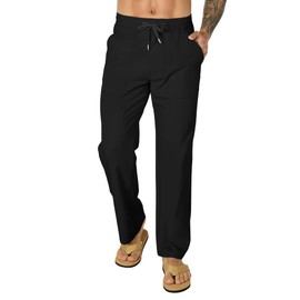 Susclude Mens Pants Casual Lightweight Stretch Beach Pants for Men Black Elastic Waist Yoga Pants Men with Slant Pockets