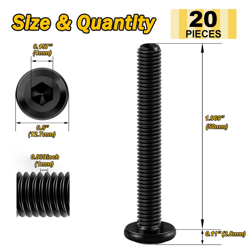 Mywish M6 x 50mm 20Pcs Flat Head Hex Socket Cap