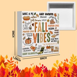 Autumn Thanksgiving Happy Fall Pumpkin Drink Maple Leaf Office Bedroom Dining Room Decor Wooden Box Block Plaque Wood Products Sign for Desk Table Tabletop Decor 5 x 5 inches Tub1601