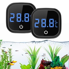2 PCS Digital Thermometer for Aquariums, 0.1℃ High-Precision, LED Display, Touch Screen, Energy-Saving Stick-on Fish Tank Thermometer for Turtles, Reptiles, Black