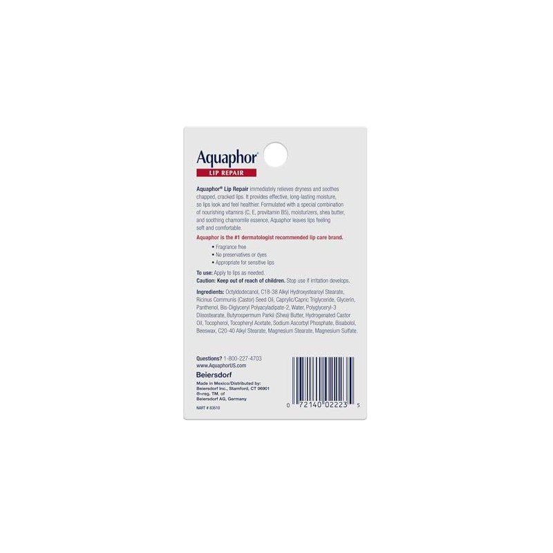 Aquaphor Lip Repair - Soothe Dry, Chapped Lips - Two