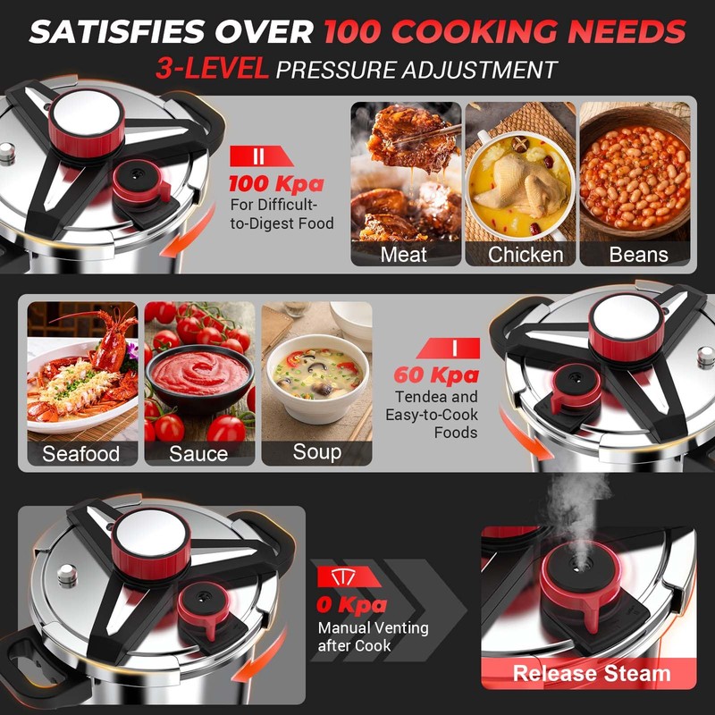 3-In-1 304 Stainless Steel Pressure Cooker 8 QT: [Save 70%