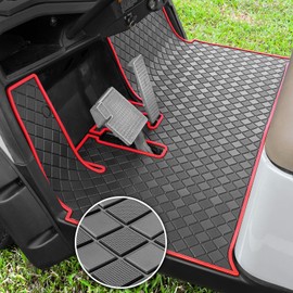 Golf Cart Floor Mat for Yamaha Drive2,Customize Non-Slip Full Coverage Liner Replacement Fits to Yamaha Drive 2(2017-2023) & UMAX Rally 4x4 Models, Durable Natural Rubber Mats for Easy Clean Red Trim