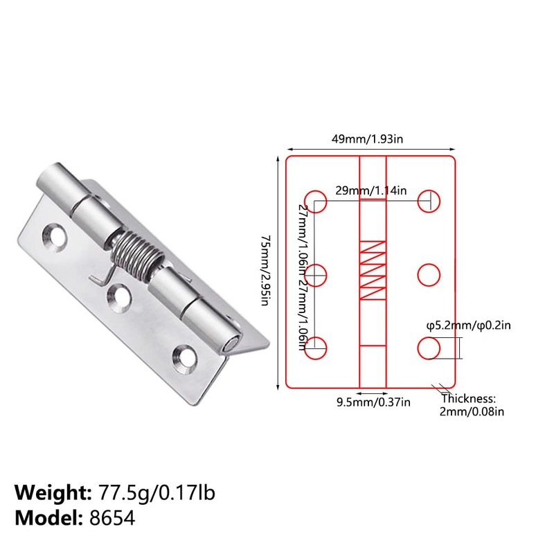 2PCS Self Opening Spring Hinges, Stainless Steel Spring Door Hinges,