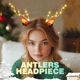 Jeairts Light Up Christmas Hair Clips Glowing Reindeer Antlers Headpiece Hair Barrettes Led Xmas Hair Accessories for Women