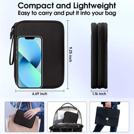 Arae Electronic Accessories Organizer, Travel Cable Bag with Double-Layer Storage for Cables, Cards, Chargers, Phones, Headphones - Black, L