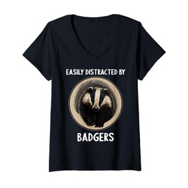 Womens Easily Distracted by Badgers Badger V-Neck T-Shirt