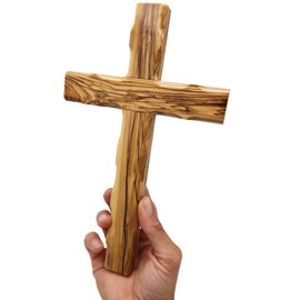 Lunexus Wandkreuz Olivenholz mit Fase gesegnet handgefertigt Bethlehem – 25x15 cm Holzkreuz zur Aufhängung mit Zertifikat – Taufkreuz Geschenk Kommunion Konfirmation Haussegen christliches Kreuz Deko
