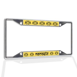 Fastasticdeals Metal Insert License Plate Frame Namaste with Black Lotus Designs Weatherproof Car Accessories Chrome 4 Holes Solid Insert