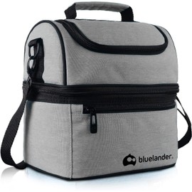 Bluelander Lonchera Portátil para Adulto de Dos Pisos Aislamiento Térmico, Bolsa Hielera de Almuerzo para Hombre y Mujer con Asas, Correa Ajustable Para Hombro, Impermeable y Térmica (Gris)