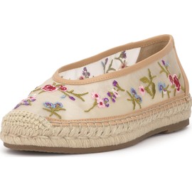 Jessica Simpson Women's Lucciea Ballet Flat, Multi/Praline Floral Embroidered Mesh, 9.5