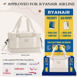 for Ryanair Cabin Bags 40x20x25 Underseat Hand Luggage Bag, Waterproof Carry On Bag with Wet Pocket, Foldable Hospital Weekend Overnight Bag for Women Men