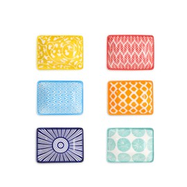 Selamica Ceramic Soy Sauce Dish, Rectangulal Side Dishes, 3.75 Inch Dipping Bowls for Sauce Ketchup Sushi Condiment Seasoning, Set of 6, Assorted Colors