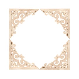 4pcs Vintage Wood Carved Decal Corner Onlay Applique Frame Furniture Wall Unpainted For Home Cabinet Door Decor Craft 11*11cm