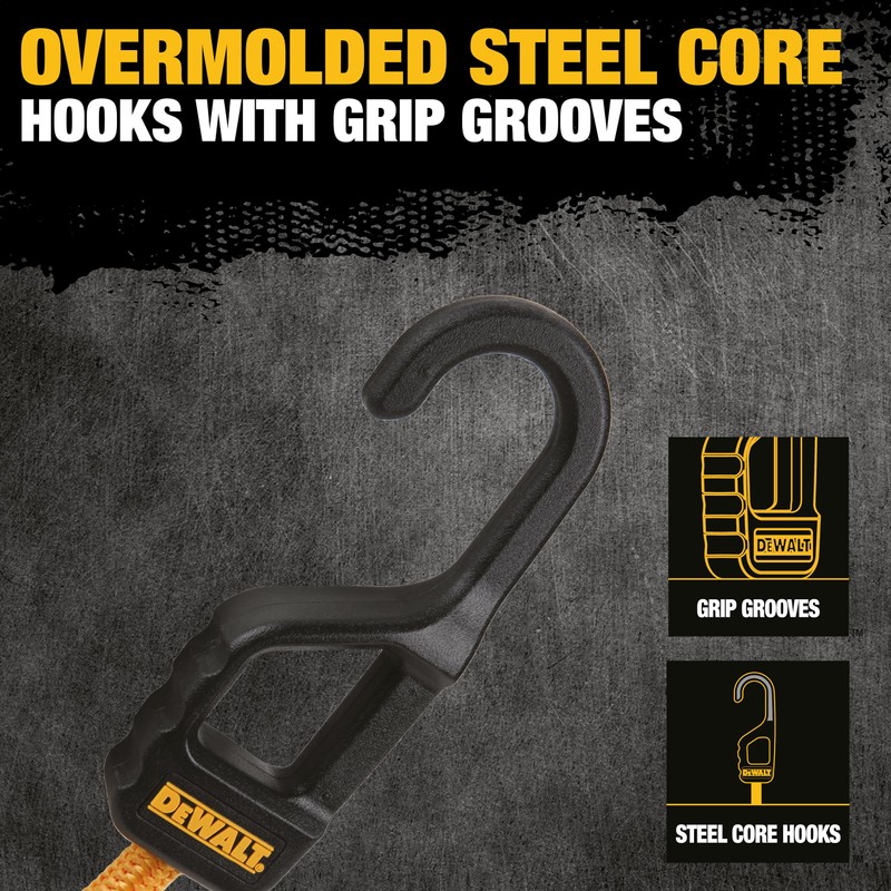 DEWALT DXBC300244 Black/Yellow 24” Premium Heavy-Duty Bungee Cords, 4 Pack