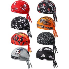 8 Pack Do Rag Skull Caps for Men Sweat Wicking Doo Rags Cooling Helmet Liner Cycling Motorcycle Bandana - Color: Skull Style, Size: As the Pictures Shown