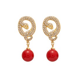 2025 Chinese New Year Snake Earrings For Women, Glitter Cubic Zirconia Pearl Dangle Expectation A Sense Of Ritual Party Gift Jewelry (Gold-Coiled)