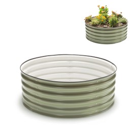 Epic Gardening 5-in-1 Modular Galvanized Raised Garden Bed Kit, 15" Tall Metal Planter Box, Durable Aluzinc Steel Raised Garden Bed Outdoor for Vegetables, Herbs, Flowers & Fruits - Round - Mist Green