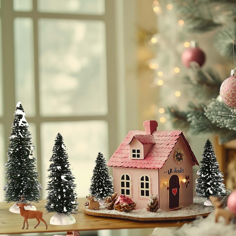 20pcs Snowy Pine Trees Mini Christmas Trees Covered Snow with