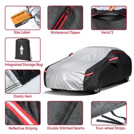 NEVERLAND Car Cover - Car Cover Waterproof All Weather UV Protection Windproof Full Car Covers with Side Door Zipper,Reflective Strips,Storage Bag Full Exterior Covers for Sedan XXL(198"-209")
