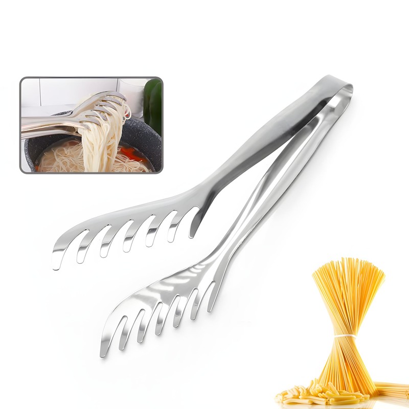 1 Piece Toothed Stainless Steel Spaghetti Tongs with Vacuum Handle,